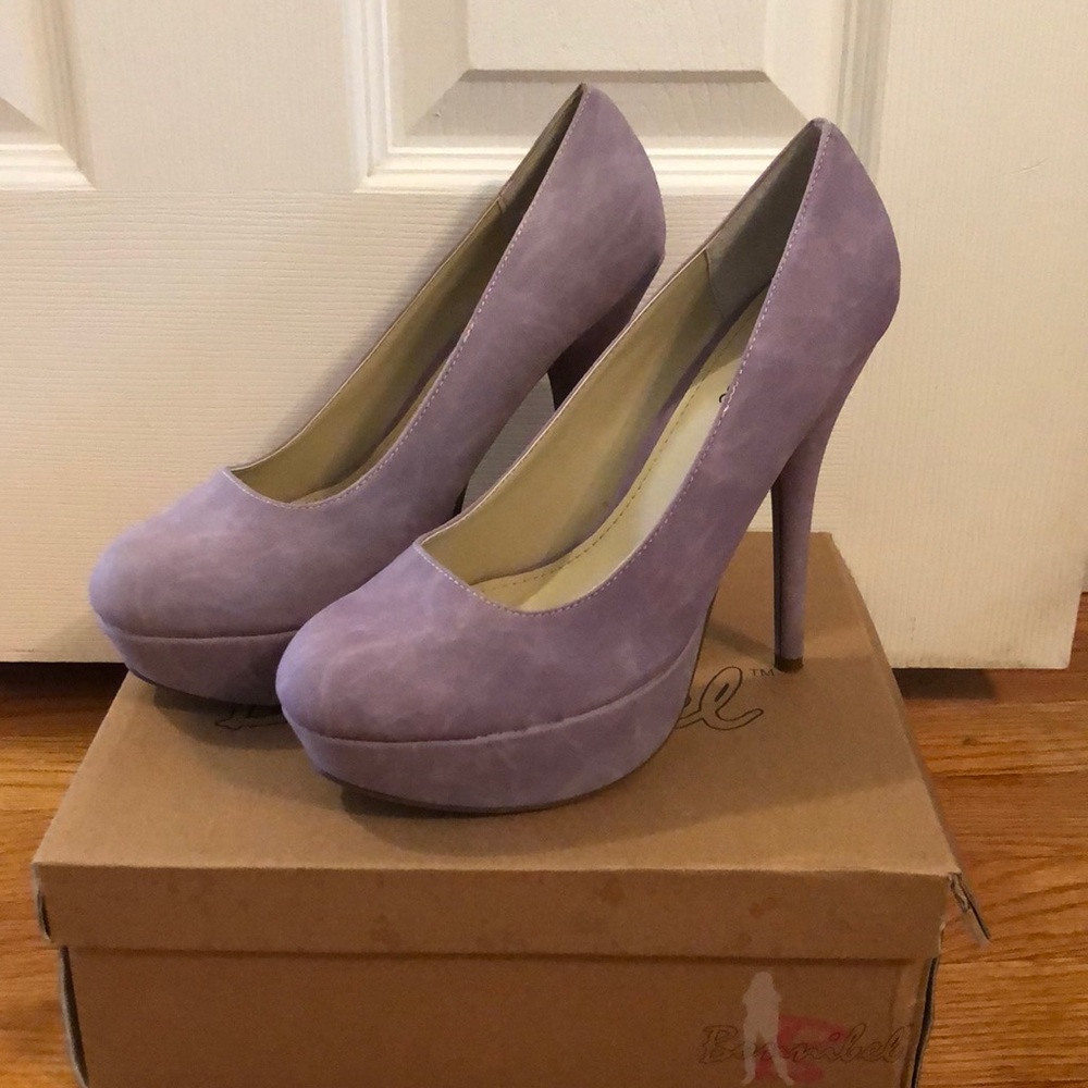 Lavender suede platform heels